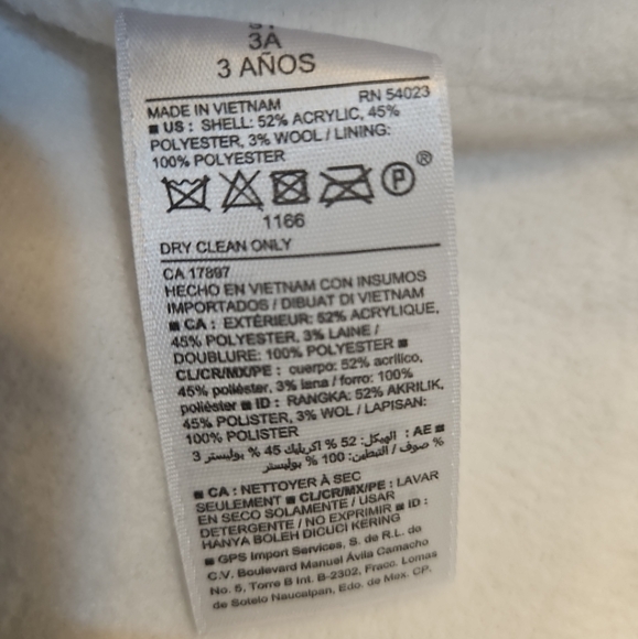 OLD NAVY GIRLS FLEECE LINED WOOL COAT SIZE 3T - Picture 3 of 8